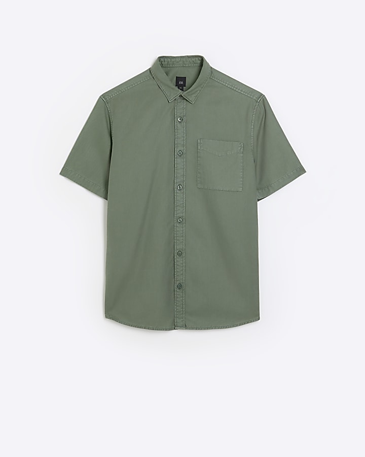 Khaki regular fit short sleeve lyocell shirt