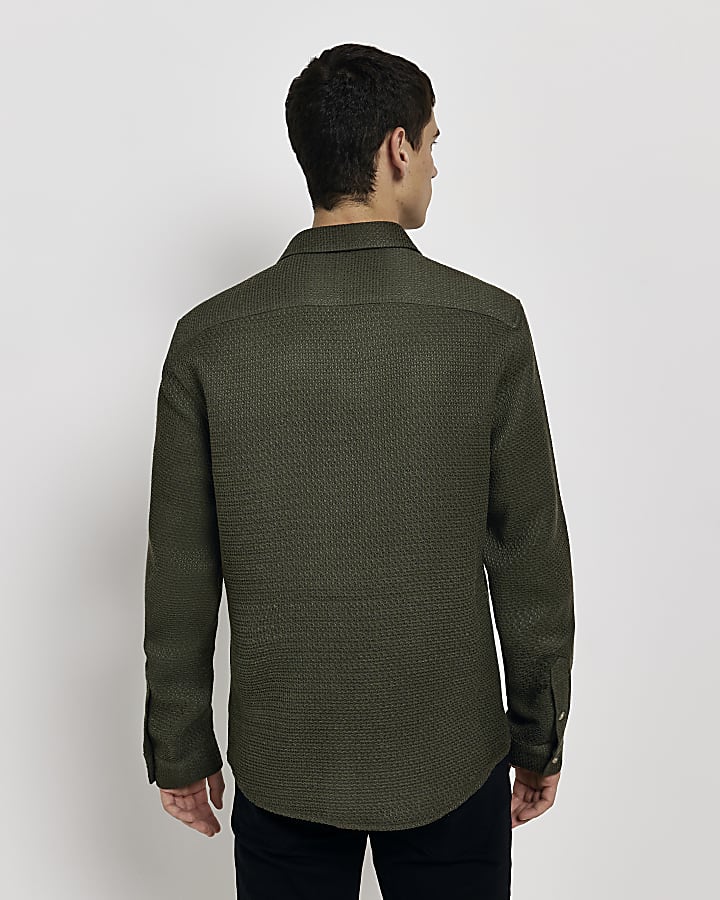 Khaki Regular fit textured overshirt