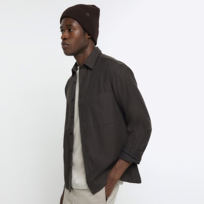 Khaki regular fit twill long sleeve shirt