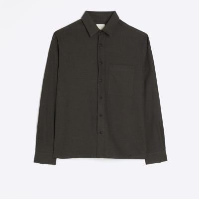 Khaki regular fit twill long sleeve shirt