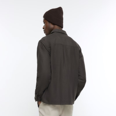 Khaki regular fit twill long sleeve shirt