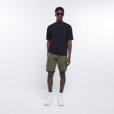 Khaki regular fit utility cargo shorts