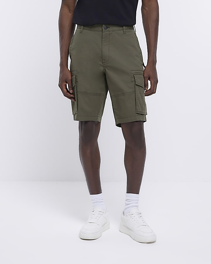 Khaki regular fit utility cargo shorts