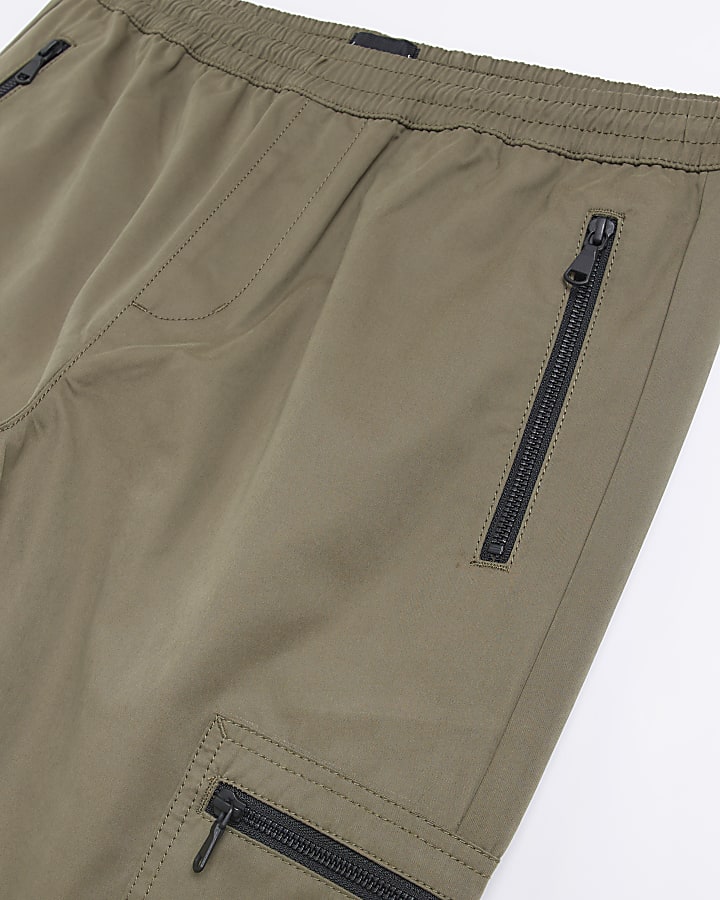 Khaki regular fit zip pocket cargo trousers