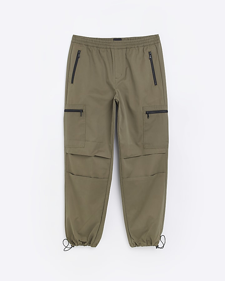 Khaki regular fit zip pocket cargo trousers