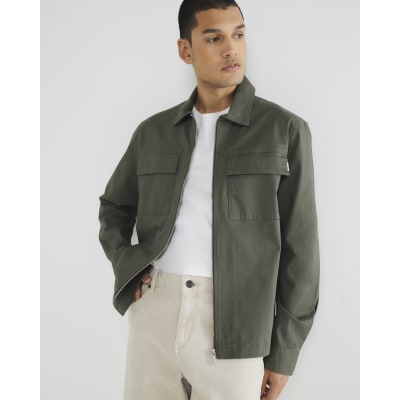 Khaki Regular Fit Zipped Overshirt