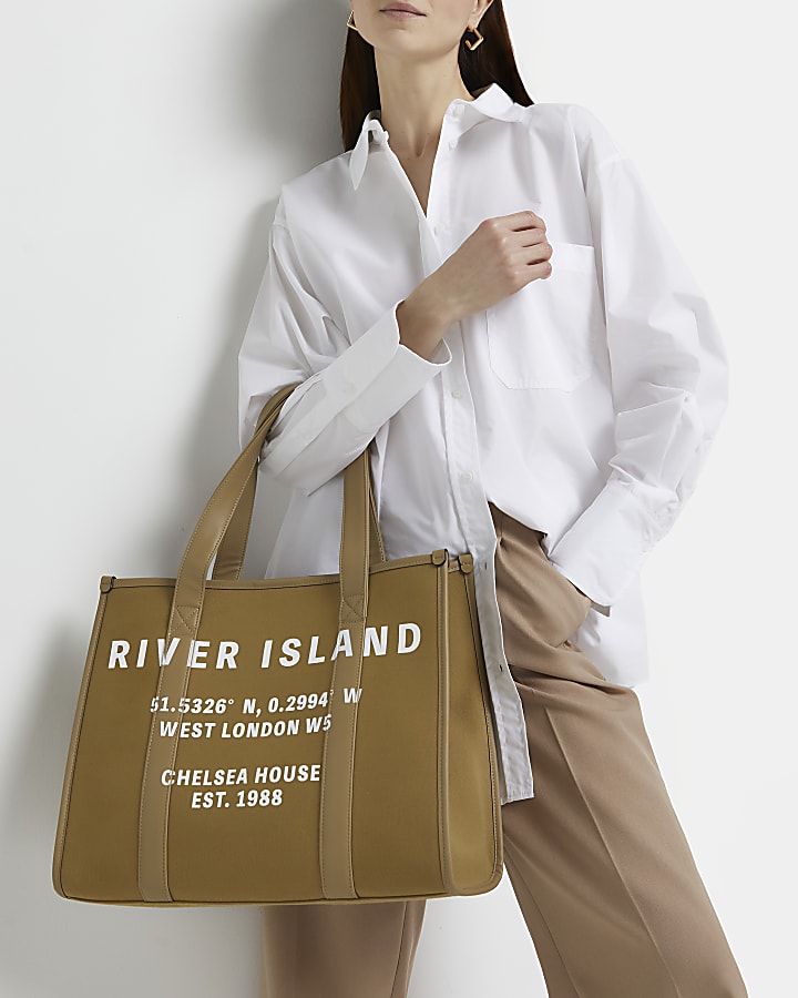 Khaki RI branded canvas shopper bag