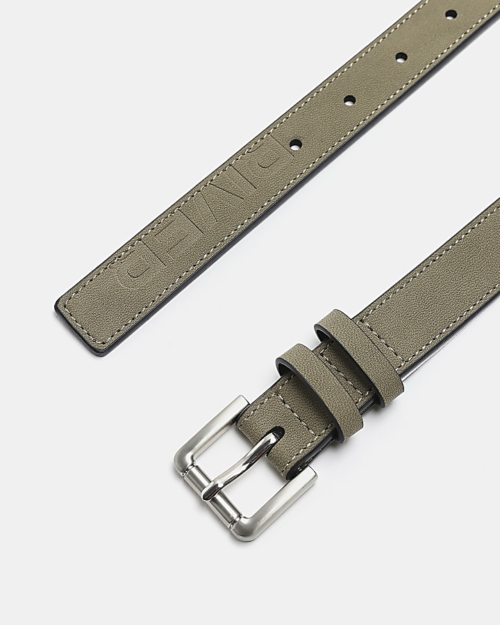 Khaki RI branded skinny belt