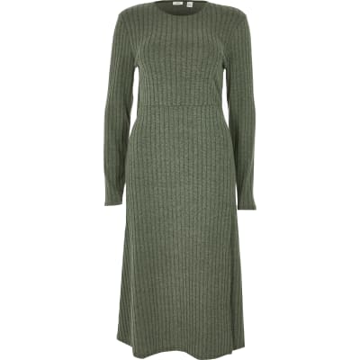river island print midi dress khaki