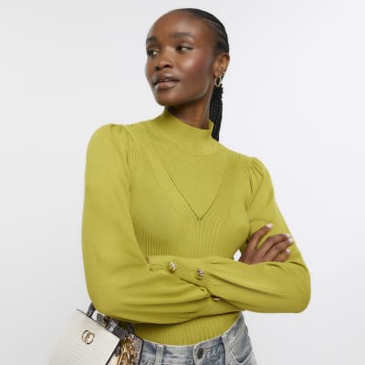 Khaki roll deals neck top