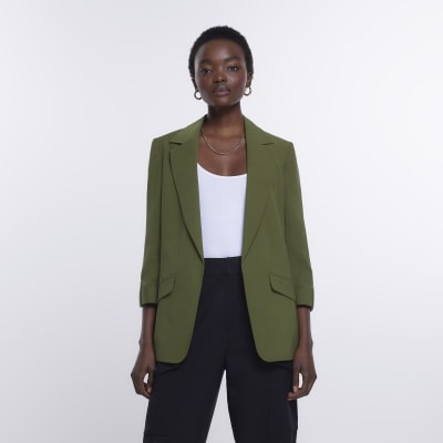 Khaki rolled sleeve blazer River Island