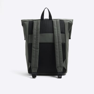 Khaki rubberised roll top backpack River Island