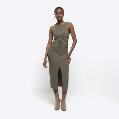 Khaki midi clearance dress