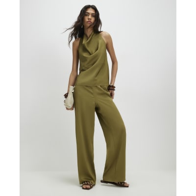 Khaki Satin Drawstring Trousers
