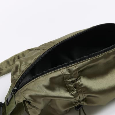 Khaki satin utility shoulder bag