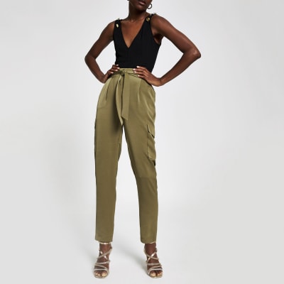 khaki satin joggers