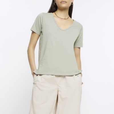 Khaki scoop neck t-shirt