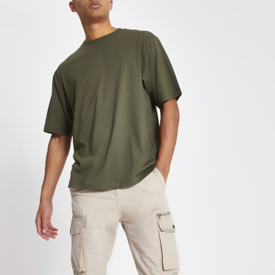 Khaki short sleeve oversized fit tshirt River Island