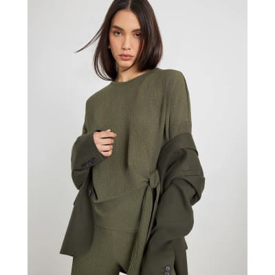 Khaki Short Sleeve Textured Tie T-shirt