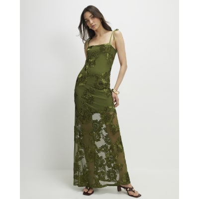 Khaki Sleeveless Cornelli Maxi Dress | River Island