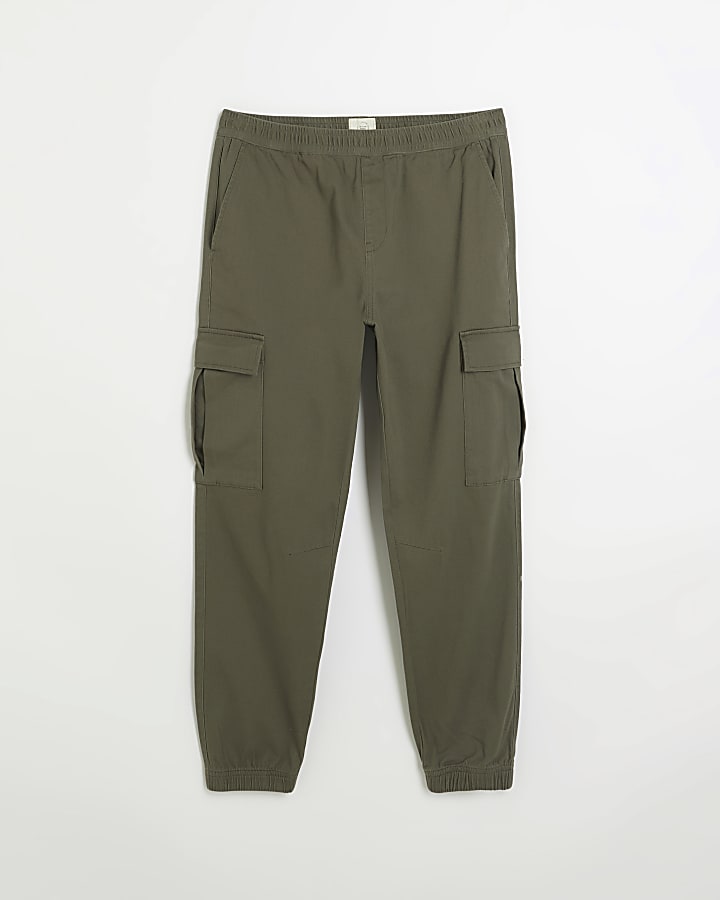 Khaki slim fit cuffed cargo trousers