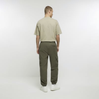 Khaki slim fit cuffed cargo trousers River Island