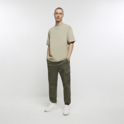 Khaki slim fit cuffed cargo trousers River Island