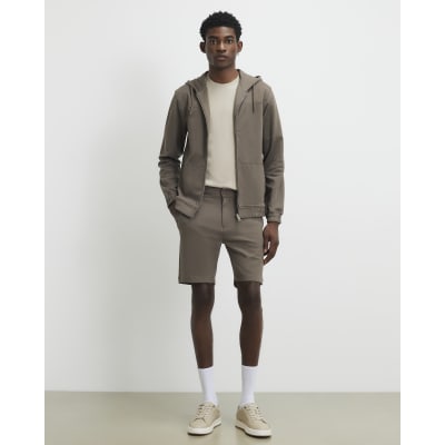 Khaki Slim Fit Fixed Waistband Shorts