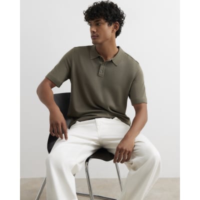 Khaki Slim Fit Knitted Polo Shirt