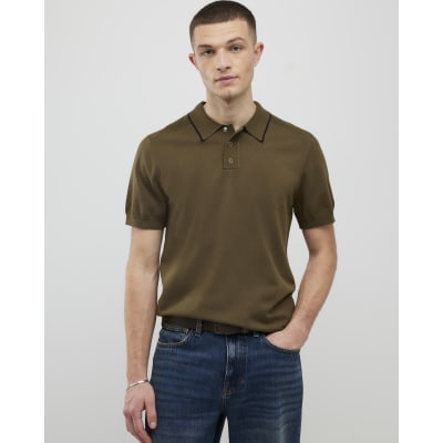 Khaki Slim Fit Knitted Polo Shirt