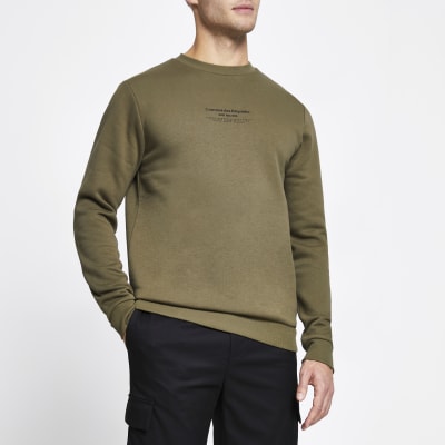 Khaki slim fit long sleeve sweatshirt | River Island