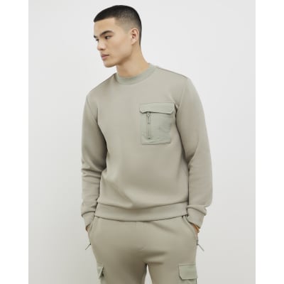 Khaki Slim Fit Nylon Pocket Sweatshirt