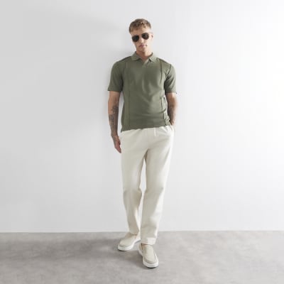 Khaki Slim Fit Open Collar Polo Shirt