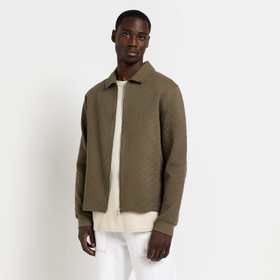 Khaki slim fit quilted zip up shacket | River Island