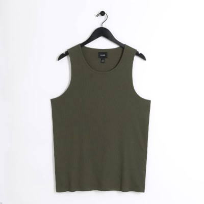 Khaki slim fit rib vest