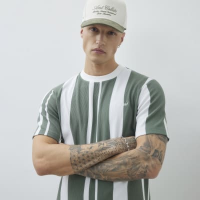 Khaki Slim Fit Stripe T-Shirt