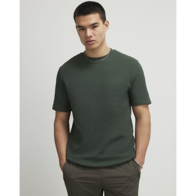 Khaki Slim Fit Textured Cotton T-Shirt