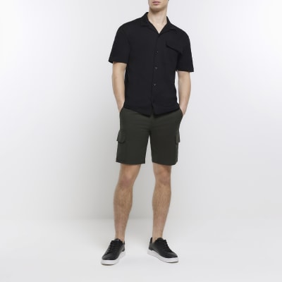 Khaki slim fit utility cargo shorts