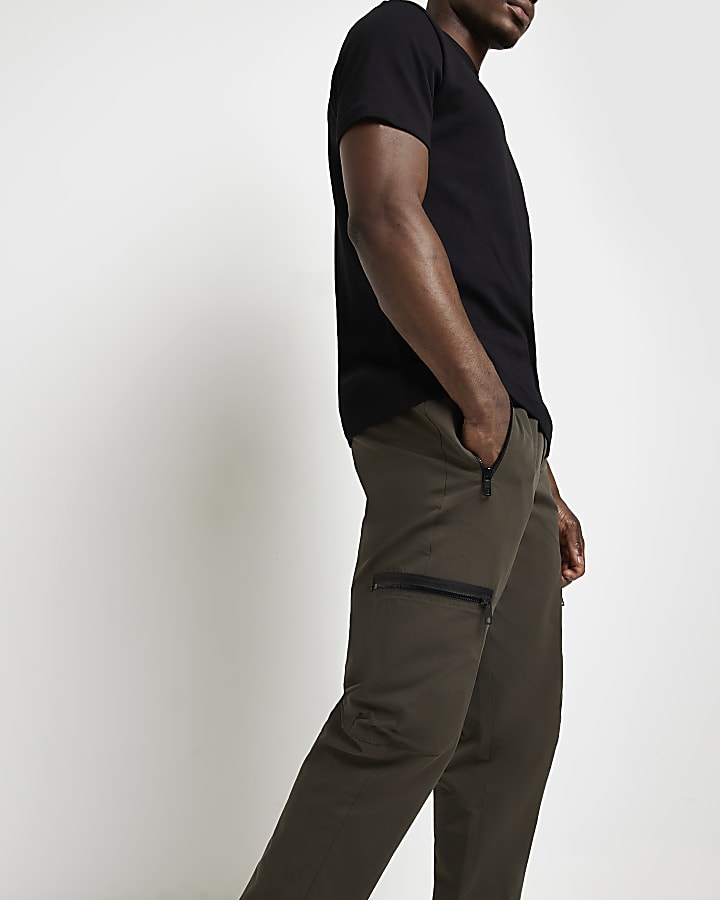 Khaki Slim fit Zip Pocket Cargo trousers