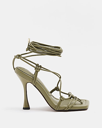 Khaki strappy heeled sandals
