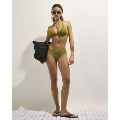 Khaki Studded Low Waisted Bikini Bottoms