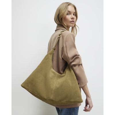 River Island Khaki Suede Chain Link Handle Shoulder Bag