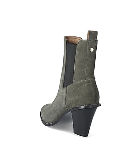 360 degree animation of product Khaki suede western heeled boots frame-7
