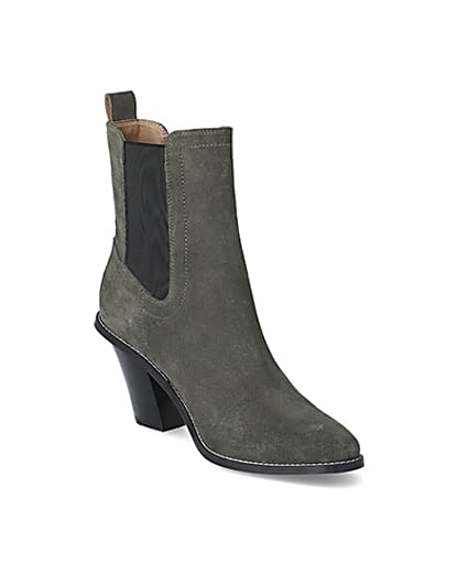 360 degree animation of product Khaki suede western heeled boots frame-18