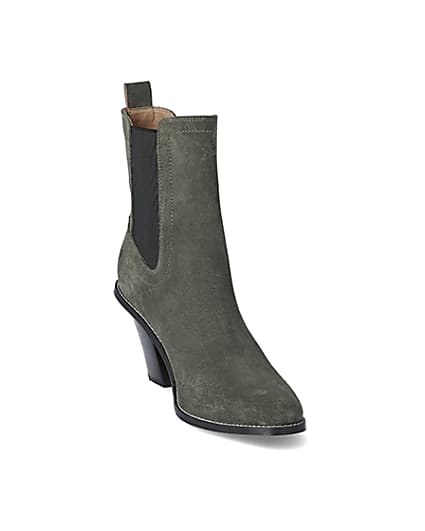 360 degree animation of product Khaki suede western heeled boots frame-19