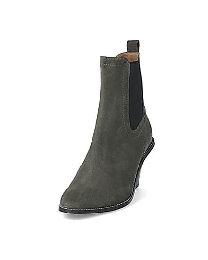 360 degree animation of product Khaki suede western heeled boots frame-23