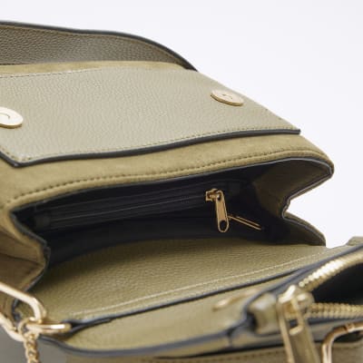 Khaki textured cross body bag River Island