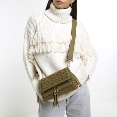 Khaki textured cross body bag River Island