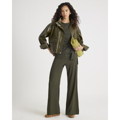 Khaki Textured wide leg Trousers
