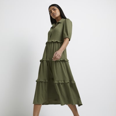 khaki tiered dress